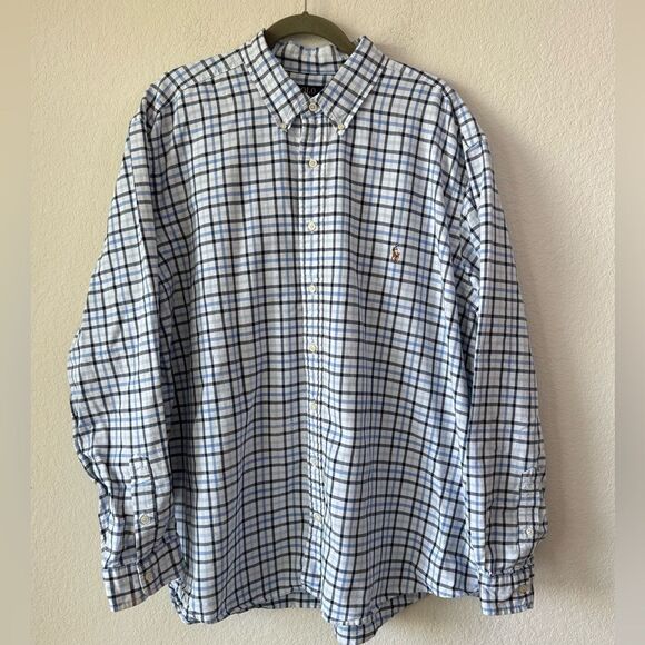 Ralph Lauren Men’s Blue Plaid Oxford Shirt 2XB Long Sleeve Button-Down Preppy - Picture 1 of 6